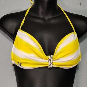 Hurley Yellow Striped Bikini Top S